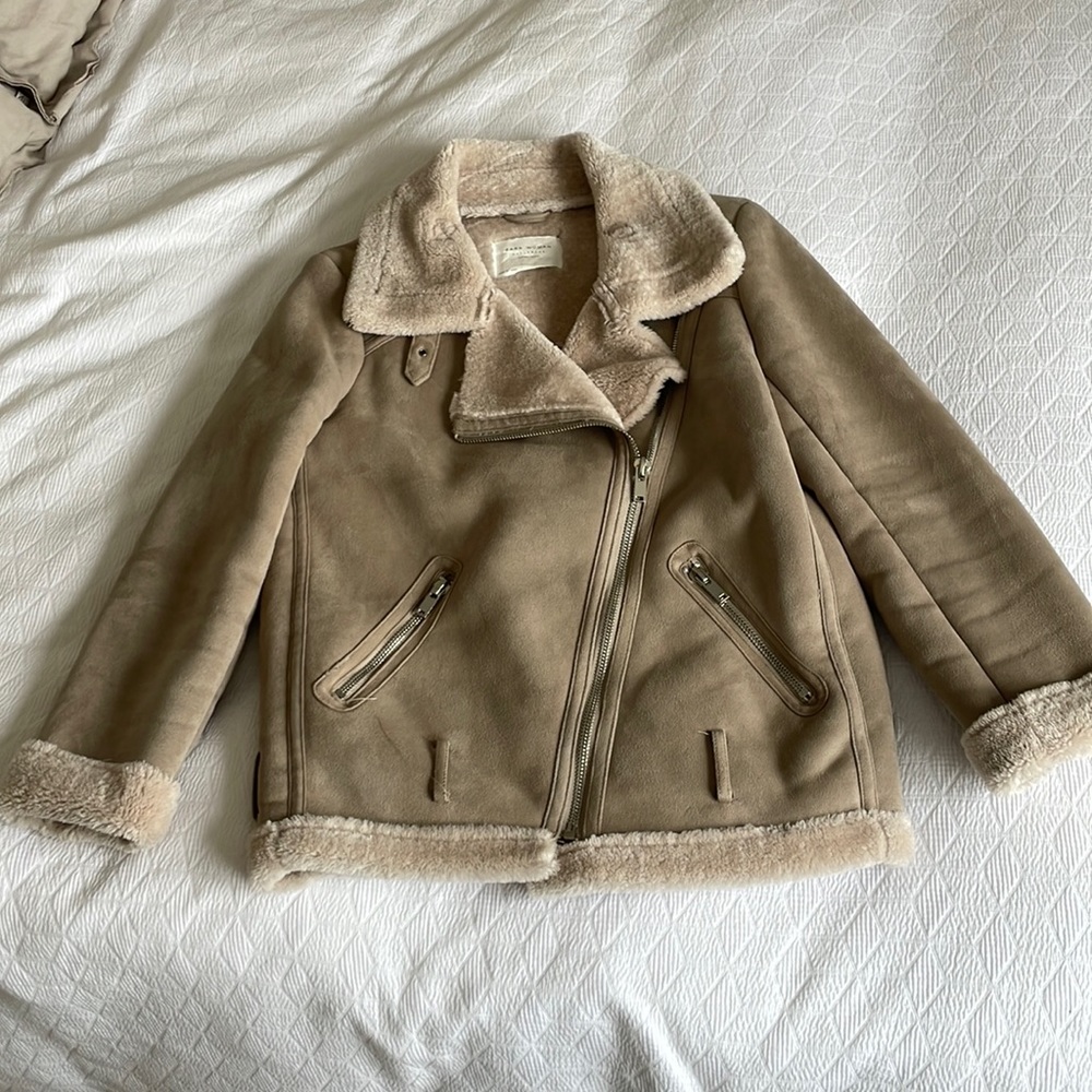 Zara Moto Aviator Jacket Tan